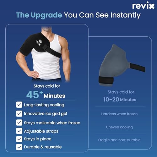 REVIX XL Ice Pack for Shoulder Wrap, 45-Min Long-Lasting Cold Therapy for Rotator Cuff Relief with Ice Grid Gel Design, Extra Large Reusable Ice Packs for Post-Workout Recovery & Soothe Discomfort - size: XL