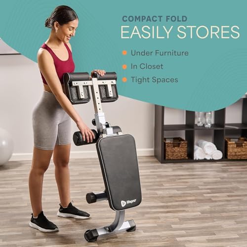 Lifepro SculptTrainer Roman Chair – 20+ Exercises, Foldable, 330 lb Cap | Hyperextension, hip thrusts, sit-ups & back extensions, 10 height positions, padded seat + dual rollers, alloy steel - color: Silver, size: Large