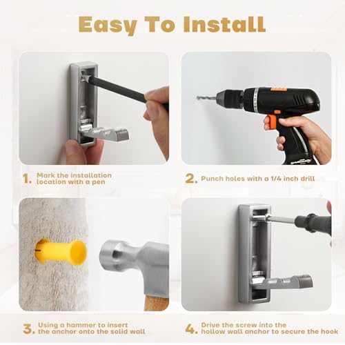 Folding Wall Hook, 4Pcs Foldable Coat Hooks Mounted, Heavy Duty Zinc Alloy No Rust Fold Up Hooks for Hanging Coat, Towel, Key, Hat, Bag, Jacket, Backpack (Brushed Nickel) - color: Brushed Nickel, size: 4
