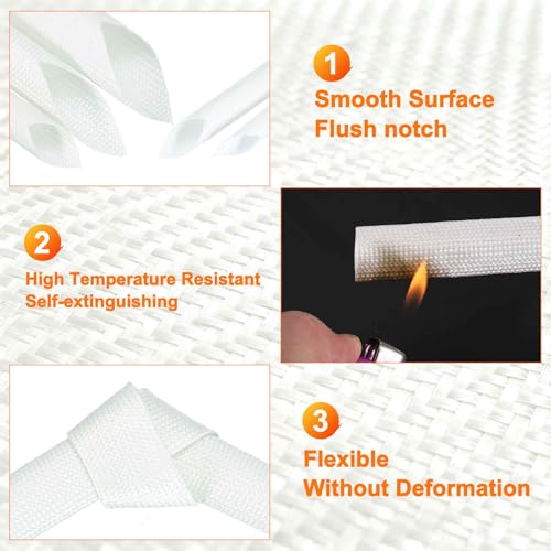 MECCANIXITY 3ft Braided Cable Sleeve, 5/8" ID 200C Heat Resistant 1500V Fiberglass Wire Insulation Cord Protector Organizer Wires Management for Motor Engine Fuel Line, White - color: White, size: 3ft-16mm