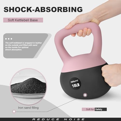NEALFIT Soft Kettlebell 5LB/10LB/15LB/20LB/25LB, Kettlebells for Home Gym Strength Training, Anti-Slip Fitness Weights for Men Women - color: 15LB Pink-Graphite Black