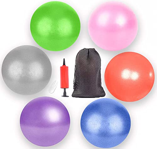 9 Inch Mini Exercise Pilates Yoga Ball, Stability Ball for Yoga Barre Training and Physical Therapy Improves Balance Core Strength with Inflate Pump(6 Pcs)