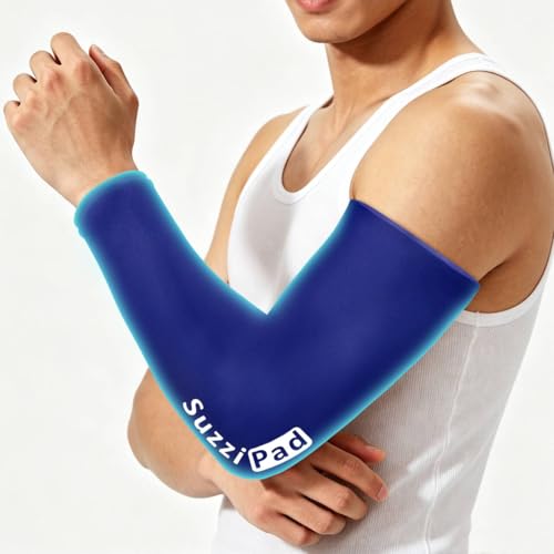 Suzzipad Extended-Length Elbow Ice Pack for Pitchers, Flexible Arm ice Pack Sleeve, 360° Reusable Gel Wrap for Upper Arm, Wrist, Shin Splint, Tendonitis and Golfers Relief, Blue, Large - style: Large