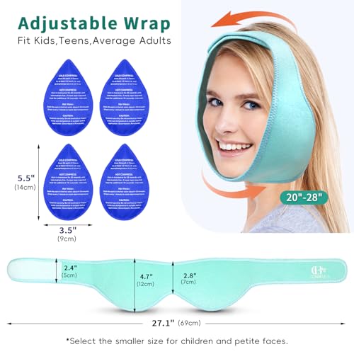 Wisdom Teeth Ice Pack Head Wrap for Pain Relief - Cold Hot Therapy for Face, Jaw & Oral Surgery with 4 Gel Packs, TMJ, Tooth Extraction, Tonsillectomy Recovery (Green) - color: Green