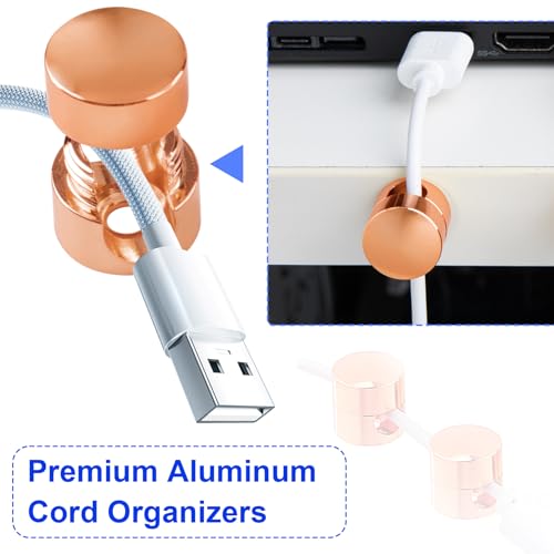 SmallCat 3 Sets Charger Holders for Cords, Rose Gold Cord Holder for Nightstand | Adjustable Metal Cable Anchor Clips, Adhesive Cable Management Wire Organizers for Desk, Office, Nightstand - color: Rose Gold Color, size: 3 Sets