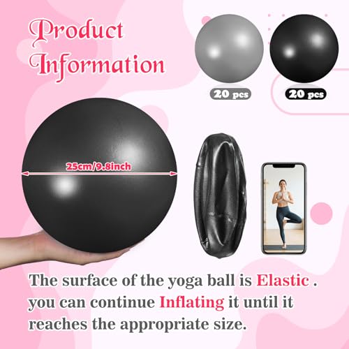 40 Pcs Small Exercise Pilates Ball Bulk 9 Inch Mini Yoga Balls Anti Burst and Slip for Stability Fitness Physical Therapy Stretching & Core Workout at Home Gym Office Class - color: Black Gray