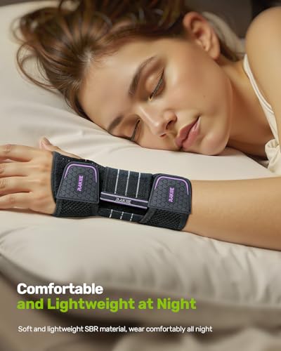 Rakiie 2 Pack Carpal Tunnel Wrist Braces, Adjustable Wrist Support Splint for Night Sleep & Daytime Working, Hand Braces Pain Relief for Arthritis, Typing, Pregnancy, Men Women (Purple, S) - color: Purple, size: S