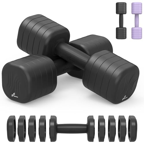 Adjustable Dumbbell Set of 2: Sportneer 4 in 1 Free Weights Dumbbells Set for Women, Hand Weights for Women at Home, Available in 5 lb × 2 and 10 lb × 2 Sets with Soft Rubber Handle for Home Gym Exercise Training - color: Twilight Black, size: 10lb × 2