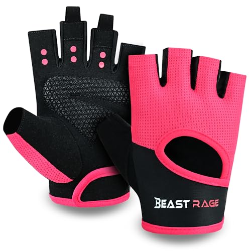 BEAST RAGE Workout Gloves for Men & Women - Fingerless Gym Gloves with Palm Protection, Breathable & Lightweight for Weightlifting, Cycling & Pull Up - color: Magenta, size: Small
