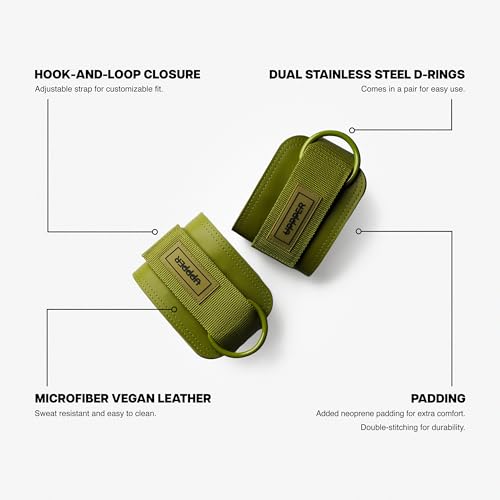 UPPPER Ankle Straps for Cable Machines (Pair) – Adjustable Padded Gym Cable Cuff Attachment, Double D-Ring, Premium Quality – Ideal for Kickbacks, Glute Workouts & Leg Exercises for Women & Men - color: Khaki