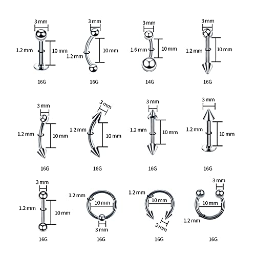 A-minusone 84+98+120PCS Body Septum Piercing Kit 14G 16G Tools for Nose Tongue Lip Ear Eyebrow Belly Button Cartilage Tragus Industrial Barbell Helix Daith Piercing Jewelry Clamps - size: 84 Piece Set