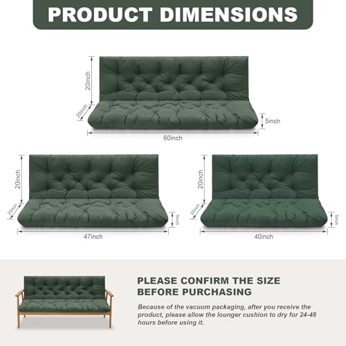 Porch Swing Cushions,Outdoor Cushions 3 Seater Replacement with Backrest, Waterproof Thickened Bench Cushion with Ties for Porch, Patio,Outdoor, Backyard and Garden (Dark Green 47 * 40 in) - color: Dark Green, size: 47x 40 inches