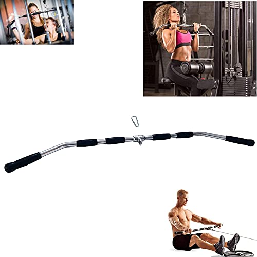 Lat Cable Machine Attachment Curl Pulldown Barbell Revolving Bar, Multi-Exerciser Cable Attachment, Solid Steel Tricep Press Down Bar with Rubber Handgrips & Revolving Hanger - color: 47 Inch