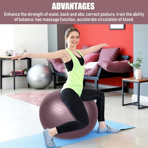 Leyndo 4 Pcs 26 Inch Yoga Exercise Ball Pilates Pregnancy Birthing Fitness Ball with Quick Pump Anti Burst for Improved Posture, Balance, Yoga, Pilates, Training - color: Rose Color