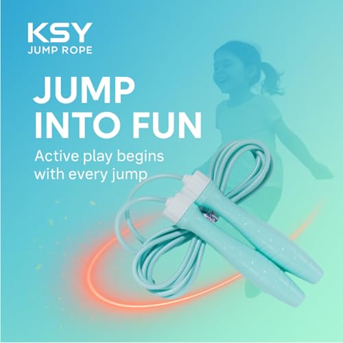 KSY Kids Jump Rope (Crystal Series) – Durable PVC Jump Rope for Kids Ages 6-12 – Lightweight, Adjustable, and Tangle-Free – Made in Korea - color: Mint