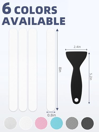 Secopad Original Anti-Slip Shower Stickers for Bathtub & Shower Floor, Strong Adhesive Safety Strips with Scraper Ideal for Families with Kids, Adults & Seniors, 12 PCS (White) - color: White