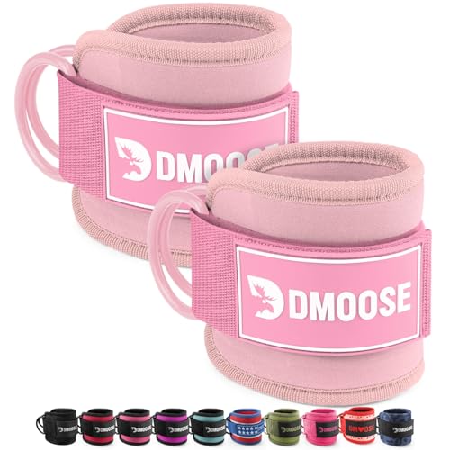 DMoose Ankle Strap for Cable Machine - One Size Fit with Premium Padding, Workout Kickback Ankle Cuffs, Ankle Bands for Working Out, Booty Workouts, Leg Extension, Hip Abductors & Lower Body Exercises - color: Bubblegum Pink - Pair