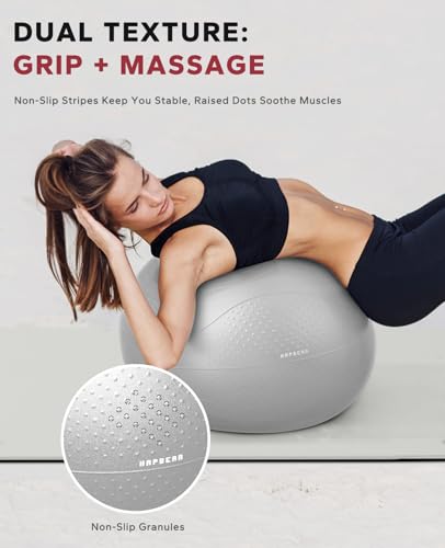 HAPBEAR Exercise Ball- Anti-Burst Slip-Resistant Yoga/Pilates Ball for Core Training & Posture Improvement, Home Gym/Rehab/Pregnancy Ball, Quick Pump & 3 Resistance Bands Included - color: Grey, size: M (19-22IN / 48-55cm)