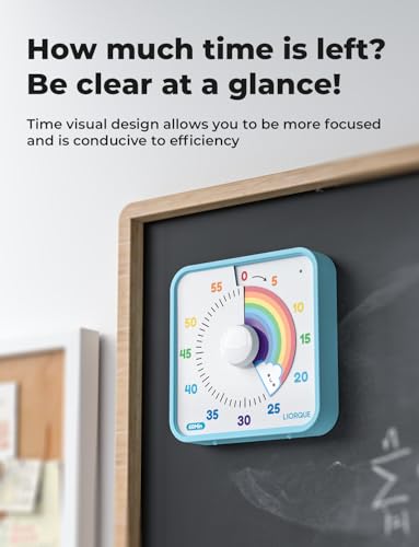 LIORQUE 60 Minute Visual Timer for Kids and Adults, Non-Ticking 7.5 Inch Large Visual Countdown Timers for Classroom Desk Countdown Clock with Magnetic Backing, Kids Pomodoro Timer Clock - color: Rainbow