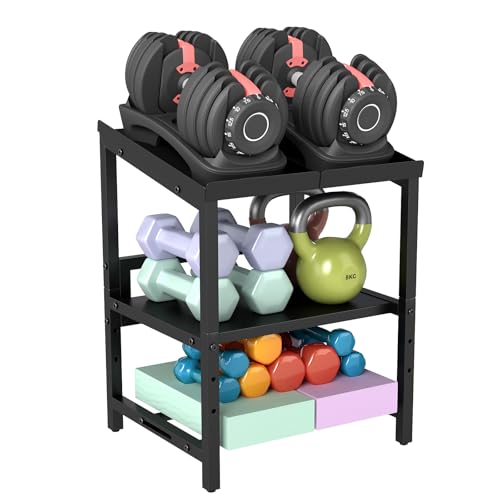 Adjustable Dumbbell Rack, 3 Tier Adjustable Dumbbell Stand, Holds 660LBS, Heavy Duty Dumbbells Weight Rack, Kettlebell Stand for Home Gym Strength Training, Rack Only