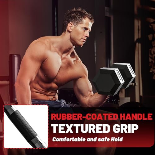 PAPABABE Hex Dumbbell Set 2.5-100lb, Rubber Grip Dumbbells, Home Gym | Complete & Durable Cast Iron Core Odorless Antiroll Hex Shape Ergonomic Versatile Home Gym Comfort Non-Slip Grip - size: 25 lb, Pair, style: Rubber Grip