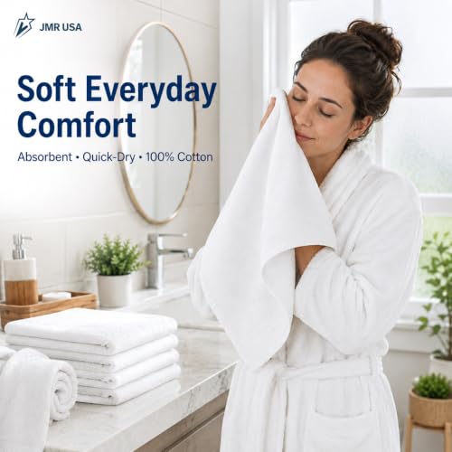 JMR White Bath Towels Bulk Pack of 12 (24x48) - 100% Cotton Lightweight & Quick-Dry Cotton Towels for Hotel, Rental Properties, Gym & Commercial Use - color: White-12 Pcs, size: 24X48