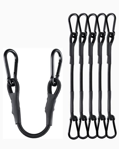 8 Inch Short Small Carabiner Bungee Cord with 190 Lbs Max Break Strength, 8 Pcs Black Mini UV Resistant Bungee Straps with Upgraded Carabiner Hooks, Great for Cargo, Bike, Kayak Boat, Luggage, etc - size: 8'', style: Black