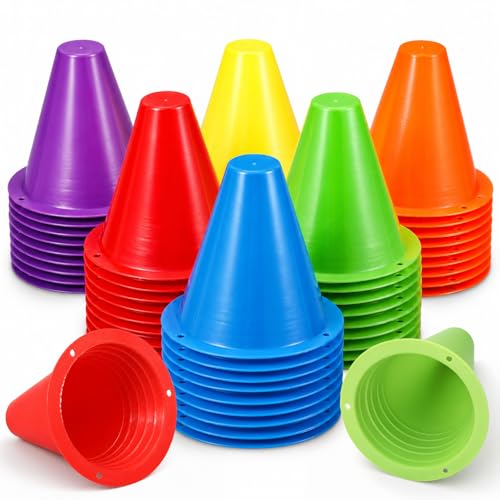 Unittype 60 Pack Mini Cones for Sports Training, 3.15 Inch Training Marker Cones for Kids Indoor Outdoor Agility Drill Soccer Roller Skating Dance Practice Obstacle Courses, 6 Bright Colors