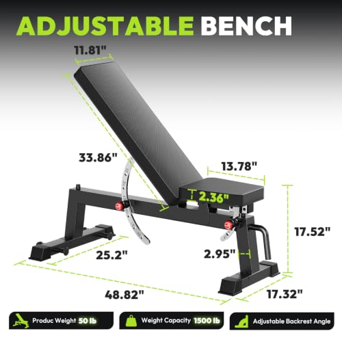 HANDBODE Adjustable Weight Bench for Full Body Workout, 1500 LBS Weight Capacity Bench Press Bench of Home Gym Strength Training, Incline Upright Flat Utility Workout Bench with Fast Adjustment - color: 1500 Weight Bench