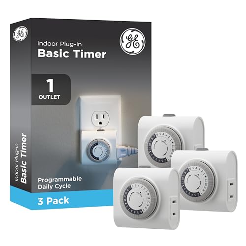 GE 24‑Hour Mechanical Outlet Timer Switch, Single Polarized Plug‑In Control for Indoor Lighting, Lamps, Christmas Trees and Seasonal Decor (3 Pack), 44801 - size: 3 Pack