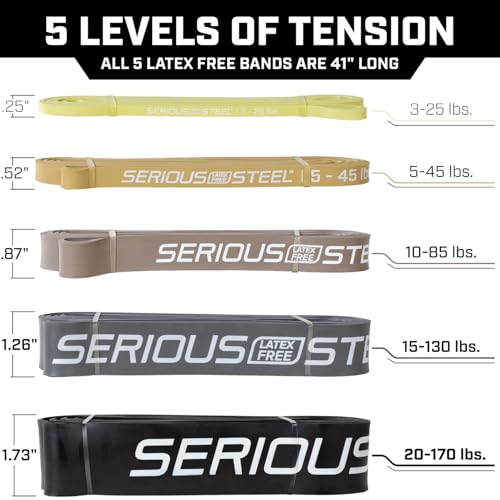 Serious Steel Fitness Non Latex (Latex Free Resistance Bands) Resistance Bands Exercise Bands | Use for Pull-Ups, At Home Workouts, Strength Training and Resistance Training(41" Sets) - color: #3 Olive Green - (15-130 lbs)