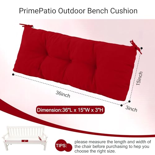 Outdoor Bench Cushion Waterproof, Tufted Bench Seat Cushion | 36 x 15 Inch Patio Wicker Indoor Seat Pads for Outside Garden Patio Balcony, Red - color: A Lipstick Red, size: 36x15 Inch