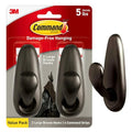 Command 5 lb Large Oil Rubbed Bronze Metal Hooks, 2 Coat Hooks and 4 Strips, Damage-Free Hanging with Adhesive, Forever Classic Great for Hanging Back to School Dorm Organizers - size: Large