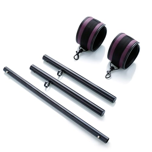 Spreader Bar Heavy Duty Expandable Exercise with 2 pcs Adjustable Strap, Yoga Training Fitness Gear, Workout Bar,Sports Gym Kit - style: Black+Eggplants PU Kit