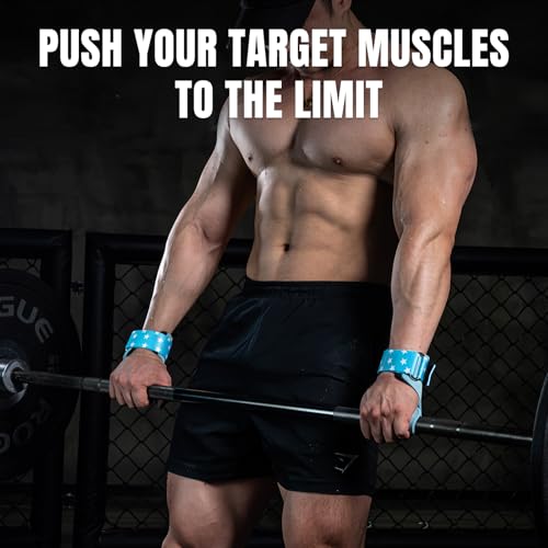 MANUEKLEAR Gym Straps Weight Lifting, Double Leather Lifting Straps for Men Deadlift with Cushion Wrist Loop, Gym Lifting Wrist Wraps for Weightlifting - color: One Size - Blue