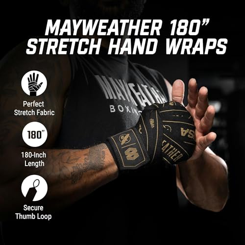 Hayabusa Mayweather Stretch Hand Wraps for Men and Women, 180 inches - color: Black/Gold