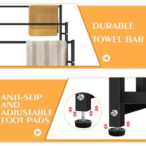47.6 Inch Tall Free Standing Towel Racks 3 Tier Pool Towel Rack Outdoor Oversized Floor Bath Towel Drying Valet Holder Blanket Quilt Rack Stand for Bathroom Bedroom Beach Hot Tub Gym Pool Area Outside - color: Black
