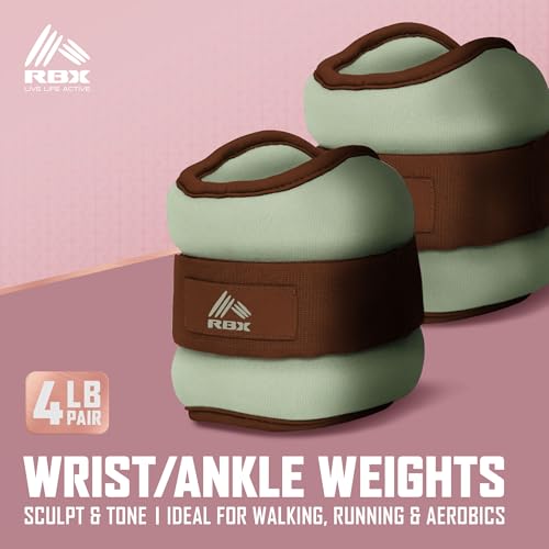 RBX Wrist & Ankle Weights Set, Adjustable Comfort Fit for Training & Toning - color: Pastel Green, size: 4lb (2lb Each)
