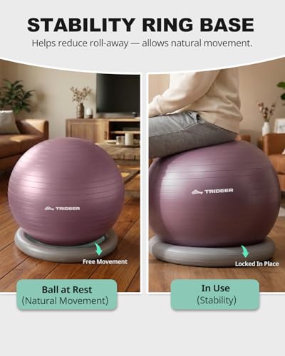 Trideer Yoga Ball Chair with Base for Office Desk, Exercise & Stability Ball Seat, Pilates Ball for Core Training, Pregnancy Ball, Back Pain Relief & Active Sitting - color: Purple, size: L(23-26inches/58-65cm)