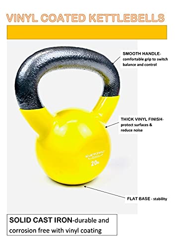 Vinyl Coated Cast Iron Kettlebell Weight - color: 15 LB + 20 LB - Orange/Yellow