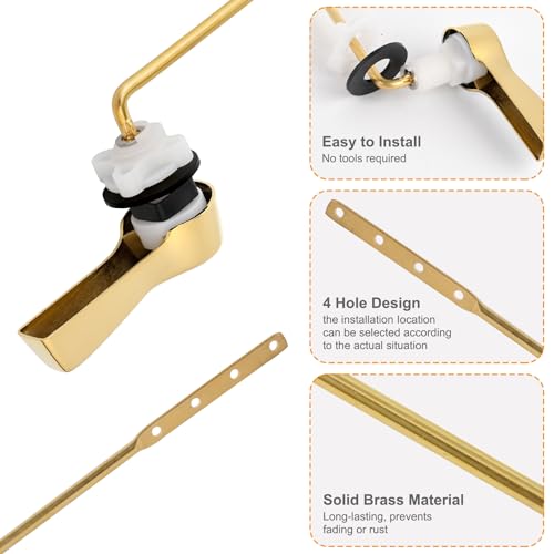 Hibbent Universal Metal Front Mount Toilet Handle Replacement Kit | Shinny Gold Solid Brass Toilet Flush Tank Lever, Stainless Steel Flapper Chains for Most Toilet Tanks - color: Polished Brass, style: Upgraded Front Mount