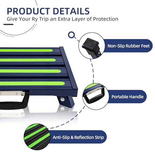 Aluminum RV Steps, 4-Level Adjustable Folding Step Stool with Non-Slip Rubber Feet, Non-Slip Fluorescent Strip Platform Rv Accessories - Blue - color: Blue