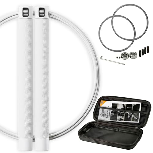 GODROP Jump Rope - Adjustable Speed Jump Rope - 2x Steel Coated Ropes, Carrying Case - Aluminum Anti Slip Handles with Double Ball Bearings for Double Unders, CrossFit, Boxing & Home Workout for Men & Women - color: White