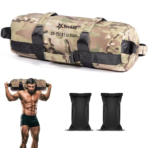 Yes4All Sandbags for Working Out, Adjustable Sand Bags for Weight Training with Handles, Multiple Colors & Sizes 5-200lbs - color: J. Camouflage - M (25-75 Lbs)