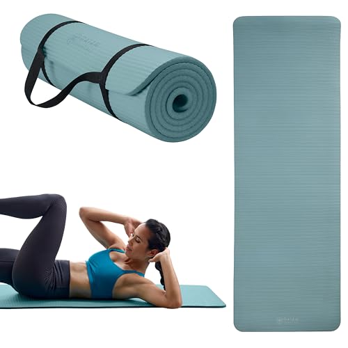 Gaiam Thick Yoga Mat, Exercise & Fitness Mat with Easy-Cinch Carrying Strap | Non-Slip NBR Foam | Joint Cushioning | Yoga, Pilates, Fitness & Floor Workouts | 72"L x 24"W - color: Balsam