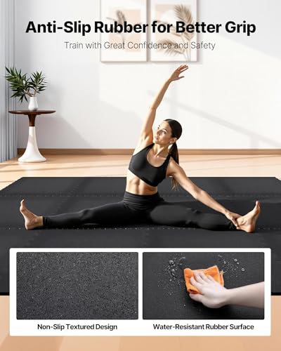 VEVOR 0.56Inch 48sq.ft 12 Tiles Gym Flooring for Home Gym, Rubber Top with High Density EVA Foam, 24 x 24In Gym Floor Exercise Equipment Mats, Interlocking Gym Mats, Puzzle Workout Mats, Black - color: Black, style: 12 Tiles (48 Sq Ft)