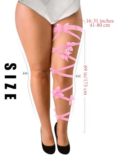 Rave Leg Wrap Butterfly Lace Rhinestone Non-Slip Elastic Legging Gothic Festivals Coachella Outfits for Women - color: Pink a