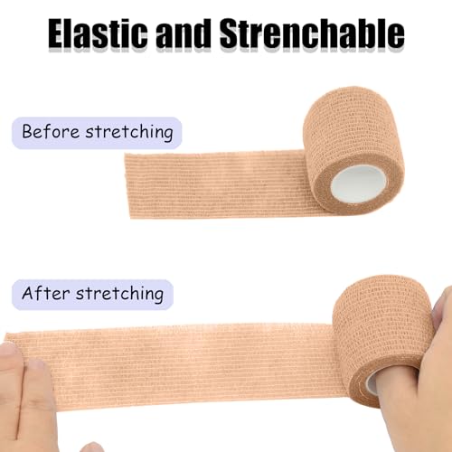 6 Pack 2 Inches Self Adhesive Bandage Wrap | Breathable Cohesive Bandage Elastic Tape for Pets, Athletic, Sports, Wrist, Knee, Ankle(5 Yards Per Roll, Skin Color) - color: Skin Color, size: 2 Inch