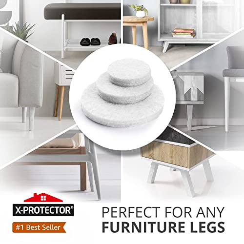 Felt Furniture Pads X-PROTECTOR - 48 Premium Felt Pads Floor Protector - Chair Felts Pads for Furniture Feet Wood Floors - Best Furniture Pads for Hardwood Floors - Protect Your Hard Floors! (White) - size: 48 PCS 1" White, Round