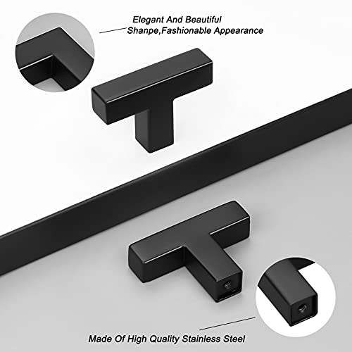 Probrico 5 Pack 2 inch(50mm) Length Black Kitchen Cabinet Knobs,Square Corner Bar Single Hole Kitchen Cabinet Pulls,Black Dresser Drawer Pull Knobs - color: Black, size: Single Hole T Knob: 50mm(2inch)
